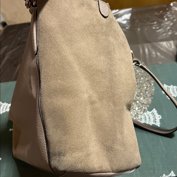 COACH Exotic Trim Suede Ava Tote Bag In Stone - Picture 8 of 17